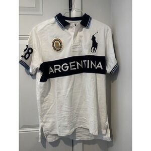 Vintage Polo Ralph Lauren Argentina Polo Shirt Size XL White Blue Short Sleeve
